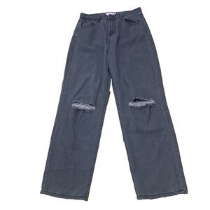 FAE London Jeans Women 12 Gray Distressed Knee High Rise Wide 90s Skate Dance